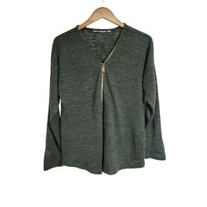 Soft Surroundings Olive Green Zipper Neckline Detail V Neck Sweater Size Large